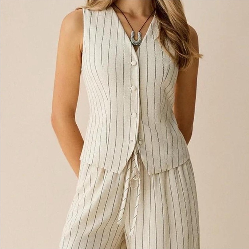 Commense striped sleeves vest and pants set - Picture 2 of 8